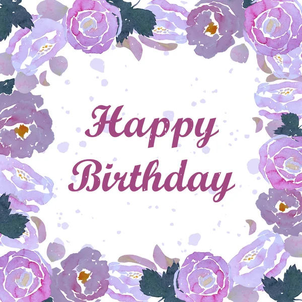 Birthday Card Frame Watercolor Roses — Stock Photo, Image