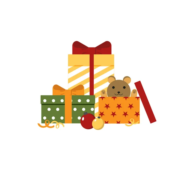 Χριστουγεννιάτικα Δώρα Για Νέο Έτος Κουτιά Μια Όμορφη Συσκευασία Φιόγκους — Διανυσματικό Αρχείο