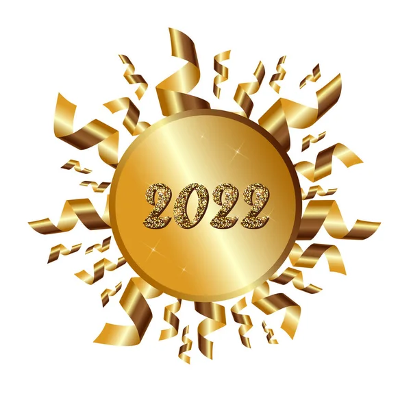 Logo Aur Rotund Serpentină Anul Nou 2022 Banner Rotund Fundal — Vector de stoc