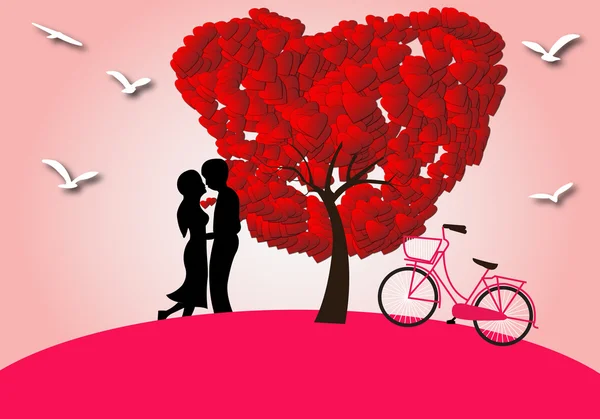 Gran amor y corazón de árbol — Vector de stock