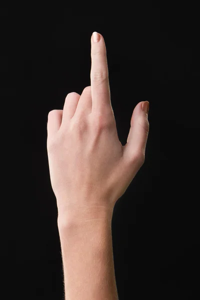 Finger auf Touchscreen isoliert mit dunklem Hintergrund — Stockfoto