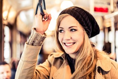 blonde woman in the tram