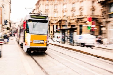 Tram moving in the city