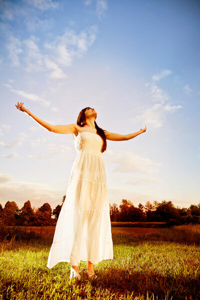 Beautiful woman  on the nature