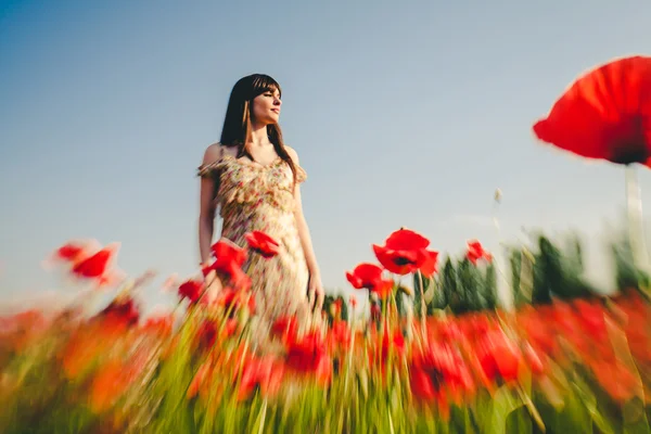 Femme dans le champ de pavot — Photo