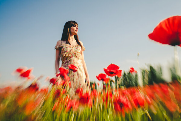 woman  in poppy field