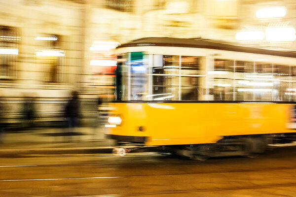 Tram moving fast
