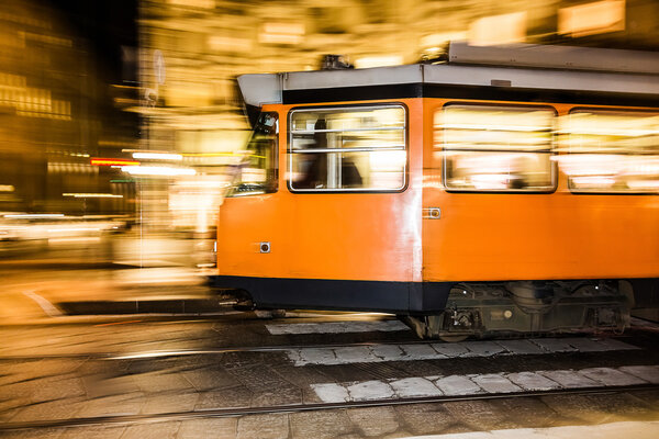 Tram moving fast