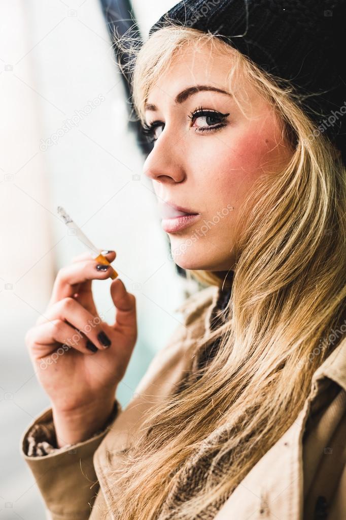 Woman smoking a cigarette