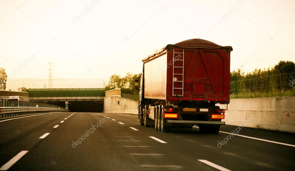 red truck on highway