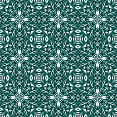 Kusursuz süs deseni, siyah üzerine beyaz ve yeşil.