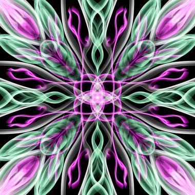 Kusursuz süs deseni, pembe, yeşil ve beyaz duman siyah üzerine