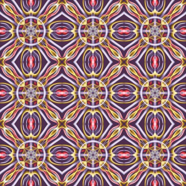 Kusursuz süs deseni, sarı, mor ve kırmızı