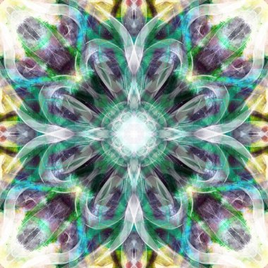 Kusursuz süs deseni, yeşil, mor ve sarı.