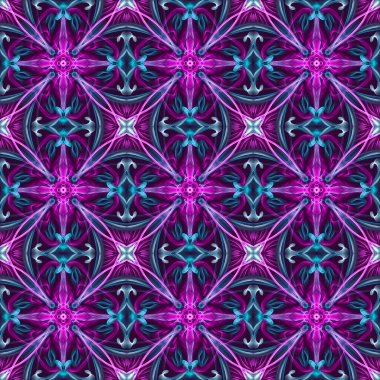 Kusursuz süs deseni, siyah üzerine neon pembe ve mavi.