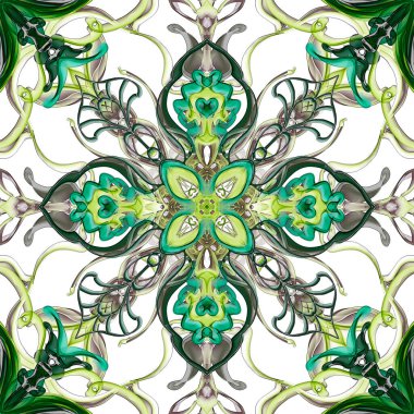 Kusursuz süs deseni, beyaz üzerine yeşil