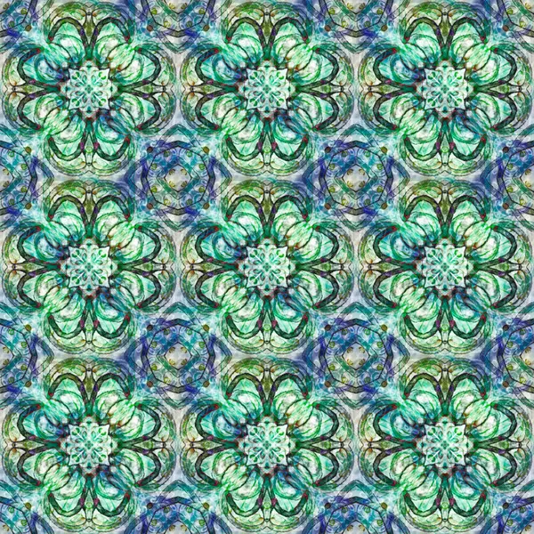 Seamless Ornamental Pattern Green Blue — Stock Photo, Image