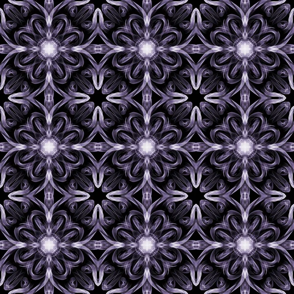 Patrón Ornamental Sin Costuras Púrpura Blanco Sobre Negro —  Fotos de Stock