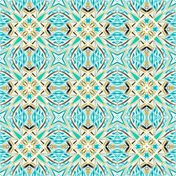 Seamless Ornamental Pattern Blue Green Golden White — Stock Photo, Image