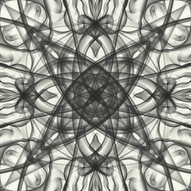 Kusursuz süs deseni, beyaz arkaplanda siyah duman.