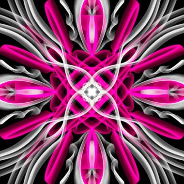 Kusursuz süs deseni, siyah üzerine pembe ve beyaz duman.