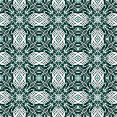 Kusursuz süs deseni, siyah üzerine yeşil ve beyaz.