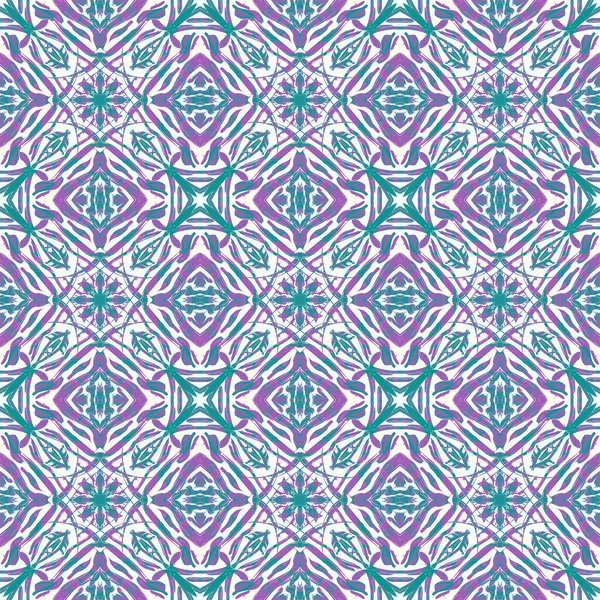 Patrón Ornamental Sin Costuras Púrpura Turquesa Sobre Blanco — Foto de Stock