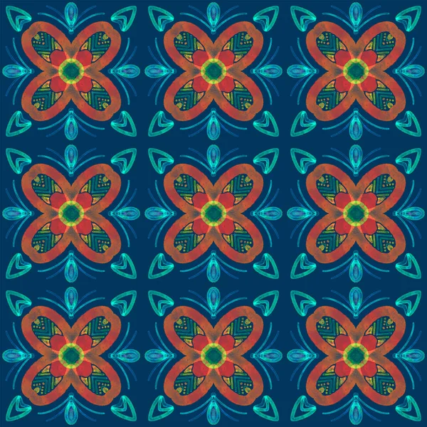 Seamless Ornamental Pattern Red Blue — Stock Photo, Image