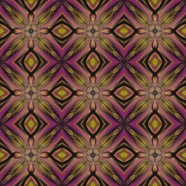 Simetrik olarak tekrar eden canlı renklerde kusursuz soyut geometrik çiçek yüzey deseni. Moda tasarımı, ev dekorasyonu, duvar kağıtları ve hediye paketleri için kullan.