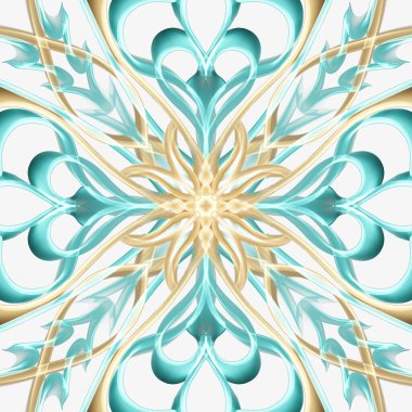 Simetrik olarak tekrar eden canlı renklerde kusursuz soyut geometrik çiçek yüzey deseni. Moda tasarımı, ev dekorasyonu, duvar kağıtları ve hediye paketleri için kullan.