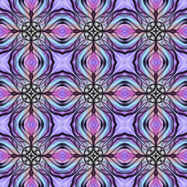 Simetrik olarak tekrar eden canlı renklerde kusursuz soyut geometrik çiçek yüzey deseni. Moda tasarımı, ev dekorasyonu, duvar kağıtları ve hediye paketleri için kullan.