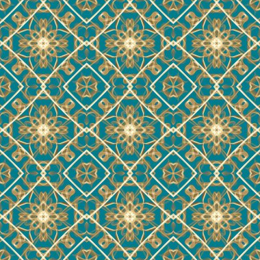 Simetrik olarak tekrar eden canlı renklerde kusursuz soyut geometrik çiçek yüzey deseni. Moda tasarımı, ev dekorasyonu, duvar kağıtları ve hediye paketleri için kullan.