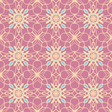 Simetrik olarak tekrar eden canlı renklerde kusursuz soyut geometrik çiçek yüzey deseni. Moda tasarımı, ev dekorasyonu, duvar kağıtları ve hediye paketleri için kullan.