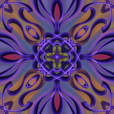 Simetrik olarak tekrar eden canlı renklerde kusursuz soyut geometrik çiçek yüzey deseni. Moda tasarımı, ev dekorasyonu, duvar kağıtları ve hediye paketleri için kullan.