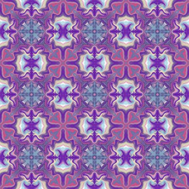 Simetrik olarak tekrar eden canlı renklerde kusursuz soyut geometrik çiçek yüzey deseni. Moda tasarımı, ev dekorasyonu, duvar kağıtları ve hediye paketleri için kullan.