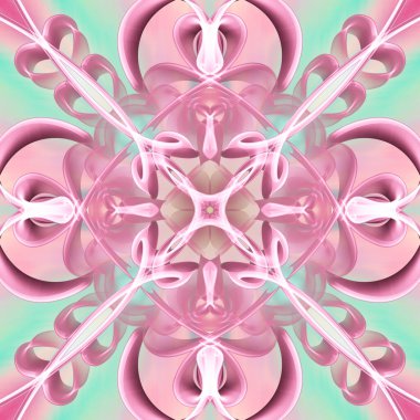 Simetrik olarak tekrar eden canlı renklerde kusursuz soyut geometrik çiçek yüzey deseni. Moda tasarımı, ev dekorasyonu, duvar kağıtları ve hediye paketleri için kullan.