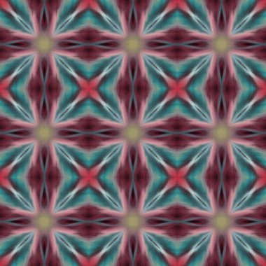 Simetrik olarak tekrar eden canlı renklerde kusursuz soyut geometrik çiçek yüzey deseni. Moda tasarımı, ev dekorasyonu, duvar kağıtları ve hediye paketleri için kullan.