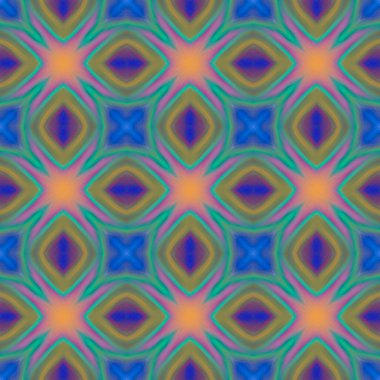 Simetrik olarak tekrar eden canlı renklerde kusursuz soyut geometrik çiçek yüzey deseni. Moda tasarımı, ev dekorasyonu, duvar kağıtları ve hediye paketleri için kullan.