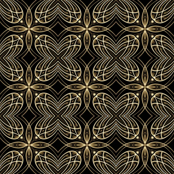 추상적 기하학적 장식의 패턴은 대칭적으로 반복되는 황금색으로 디자인 패키지에 — 스톡 사진