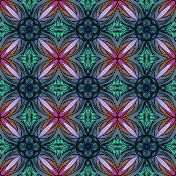 신비하고 추상적 기하학적 꽃무늬는 대칭적으로 반복되는 색깔의 패턴이다 디자인 패키지에 — 스톡 사진