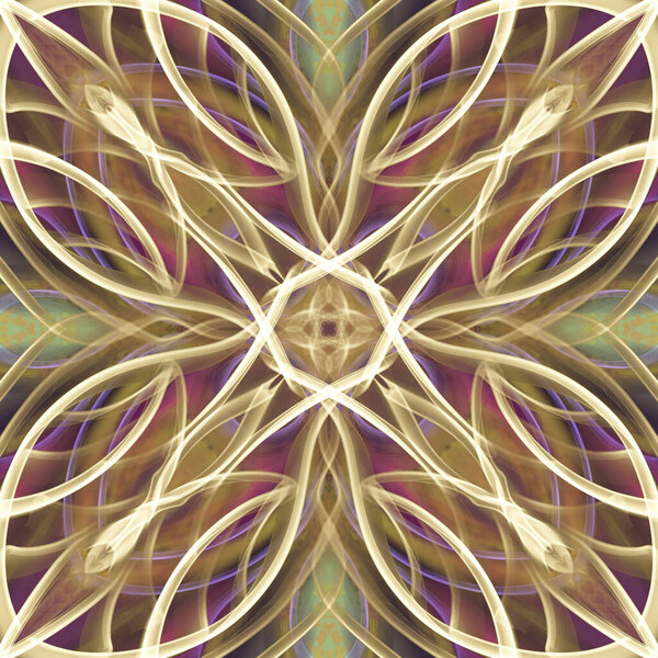 Seamless abstract geometric floral surface pattern in vivid colors with symmetrical form repeating horizontally and vertically. Use for fashion design, home decoration, wallpapers and gift packages.