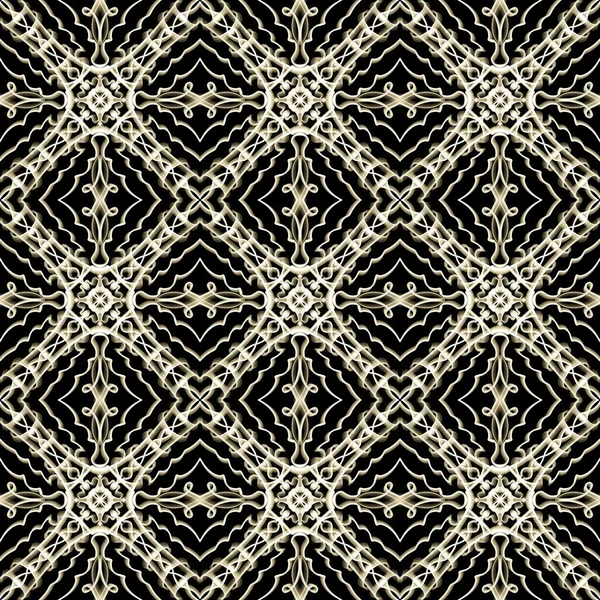 추상적 기하학적 꽃무늬는 수평으로 그리고 수직으로 반복되는 대칭적 형태를 황금색의 — 스톡 사진