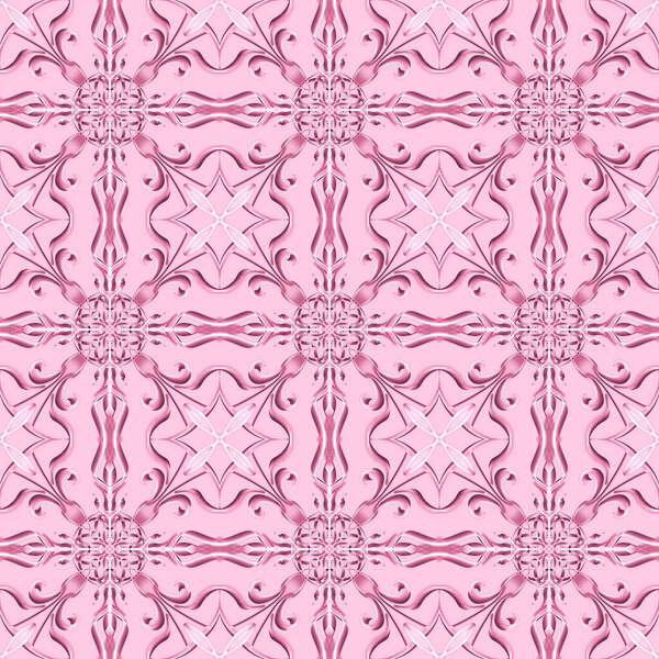 Seamless abstract geometric floral surface pattern in vivid colors with symmetrical form repeating horizontally and vertically. Use for fashion design, home decoration, wallpapers and gift packages.