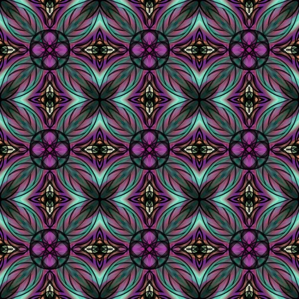 Seamless Abstract Geometric Floral Surface Pattern Vivid Colors Repeating Symmetrically — Stock Photo, Image