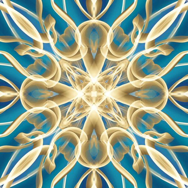 Seamless abstract geometric floral surface pattern in vivid colors with symmetrical form repeating horizontally and vertically. Use for fashion design, home decoration, wallpapers and gift packages.