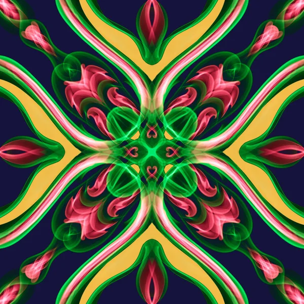 Simetrik Olarak Tekrar Eden Canlı Renklerde Kusursuz Soyut Geometrik Çiçek — Stok fotoğraf