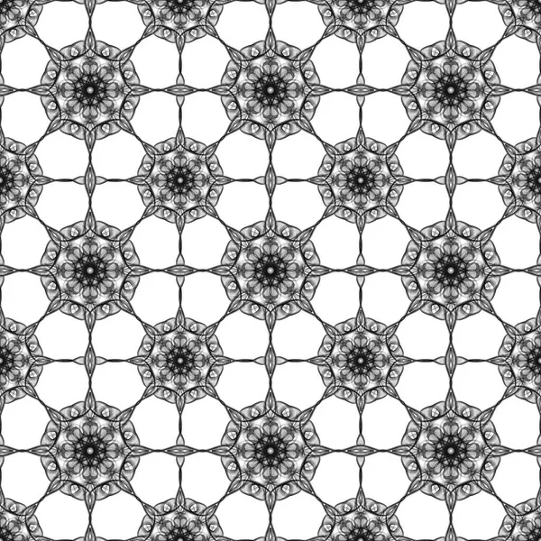 Siyah Beyaz Renklerde Simetrik Olarak Tekrarlanan Kusursuz Soyut Geometrik Çiçek — Stok fotoğraf