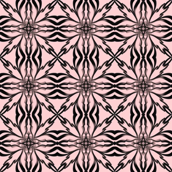 Seamless abstract geometric floral monochrome surface pattern with symmetrical form repeating horizontally and vertically. Use for fashion design, home decoration, wallpapers and gift packages.