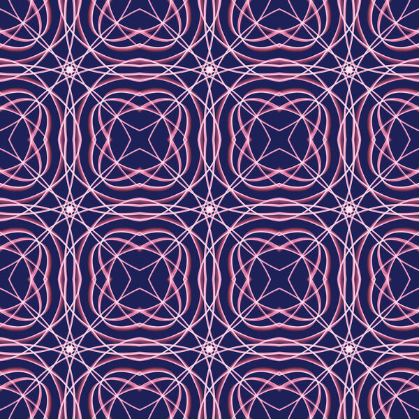 Seamless abstract geometric floral surface pattern in vivid colors with symmetrical form repeating horizontally and vertically. Use for fashion design, home decoration, wallpapers and gift packages.