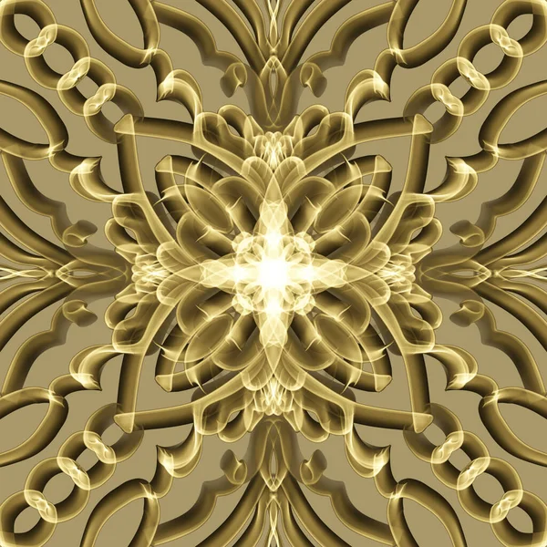 Seamless Abstract Geometric Floral Surface Pattern Golden Color Symmetrical Form — Stock Photo, Image